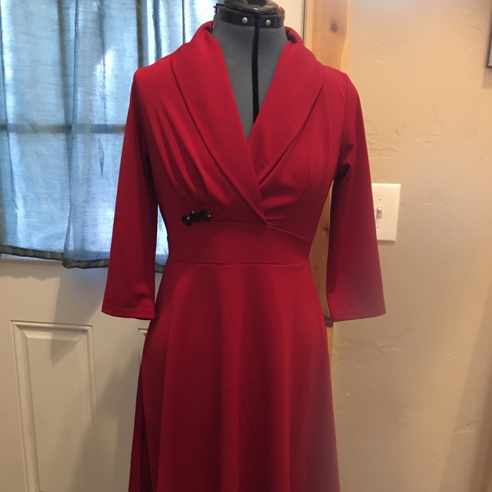 Vintage inspired red knee length dress